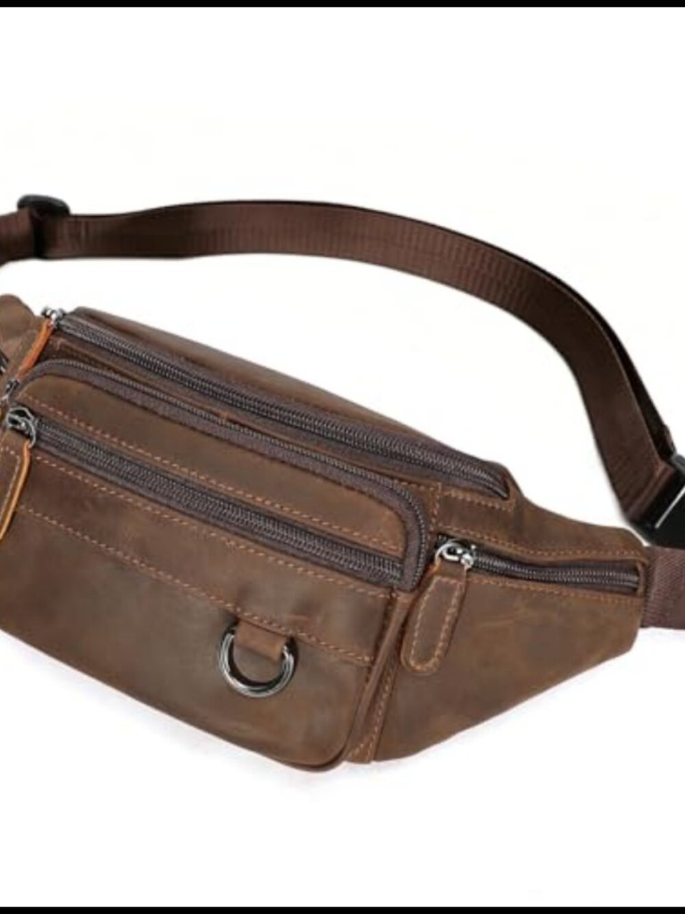 Genuine Leather Fanny Pack Cowhide Waist Bag 6 Zipper Pockets Travel